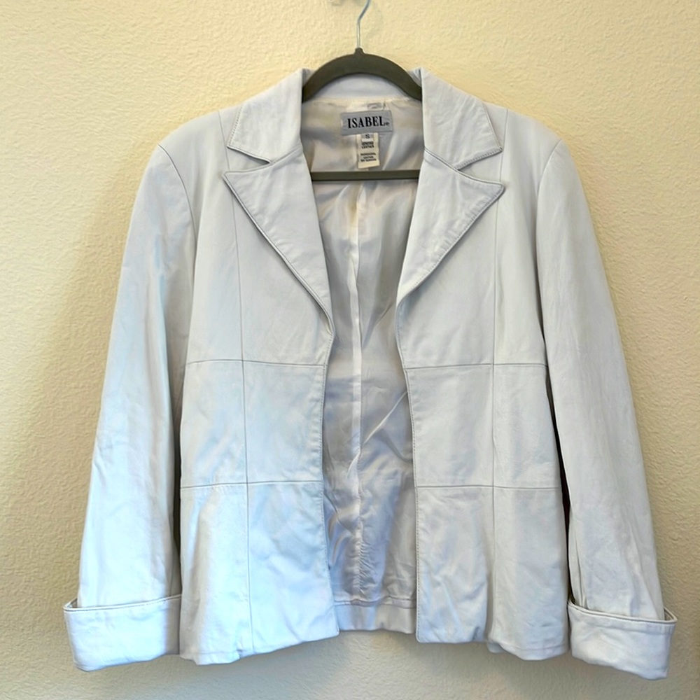 Isabel Genuine Leather Jacket, White open front S